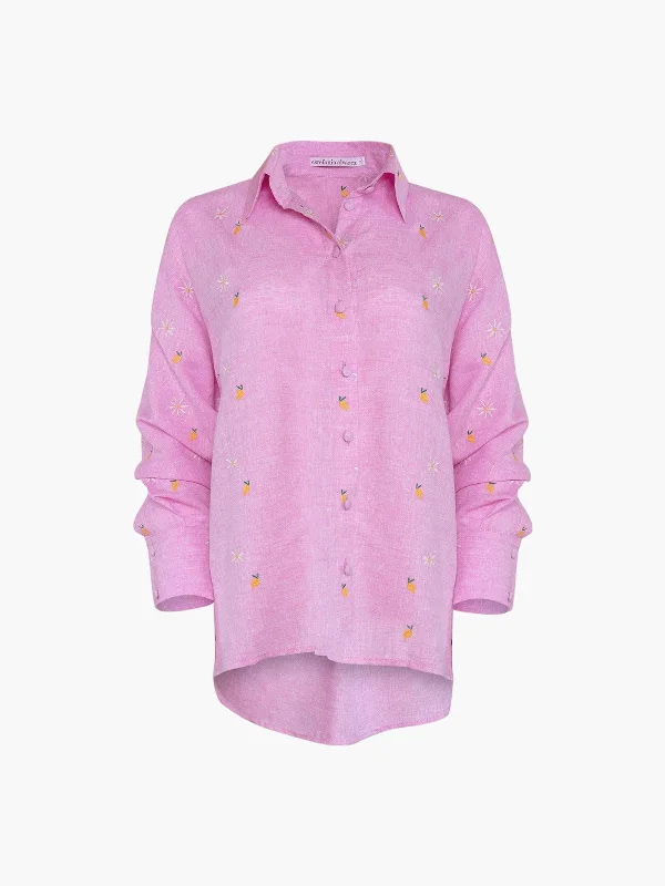 Button Down Shirt | Mango Camomile Pink Chenille Blend Fleece Blend Nylon Blend