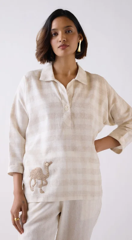 Ivory Cotton Jacquard Checks Shirt Terry Blend Velvet Blend Canvas Blend