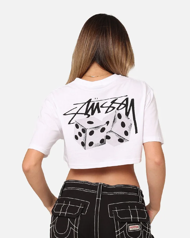 Stussy Women's Dice Cropped T-Shirt White Asymmetrical Pockets Print