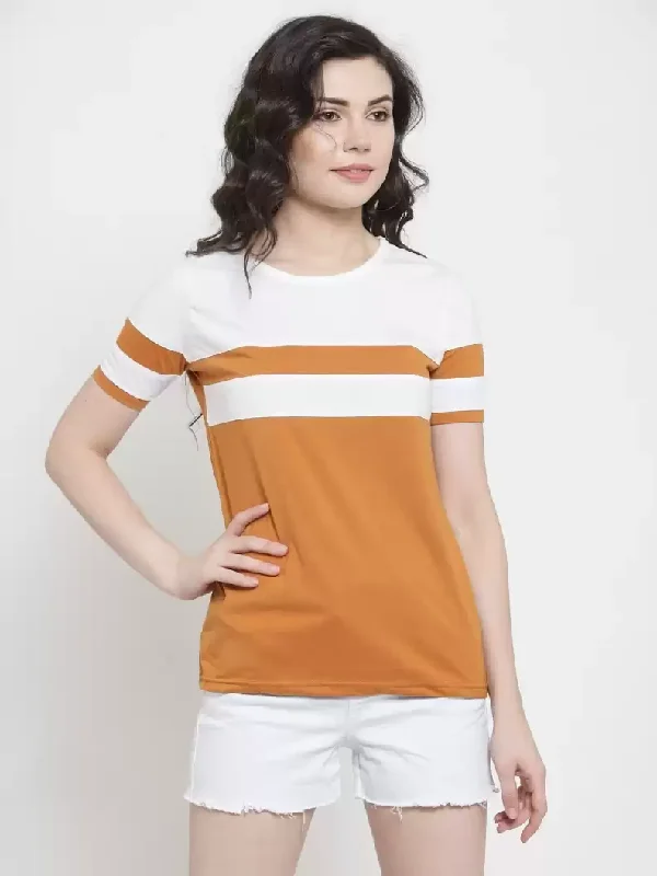 TANDUL  Color Block Women Round Neck Yellow T-Shirt Rayon Velvet Corduroy
