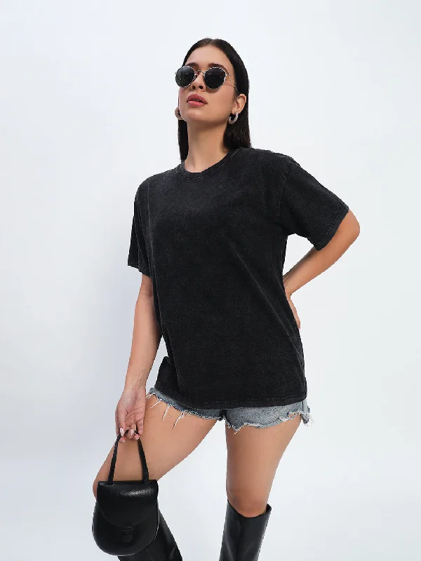Plain Black Acid Wash T-Shirt Polka Dot Checkered Tartan