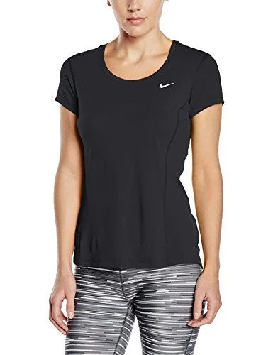 Nike Womens Dri-FIT? Contour Short Sleeve Black/Reflective Silver T-Shirt MD V-Neck T-Shirt Long Sleeve Cotton