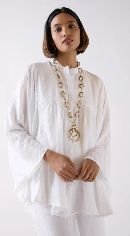 Ivory Crushed Satin Shirt with Mala Terry Blend Velvet Blend Canvas Blend