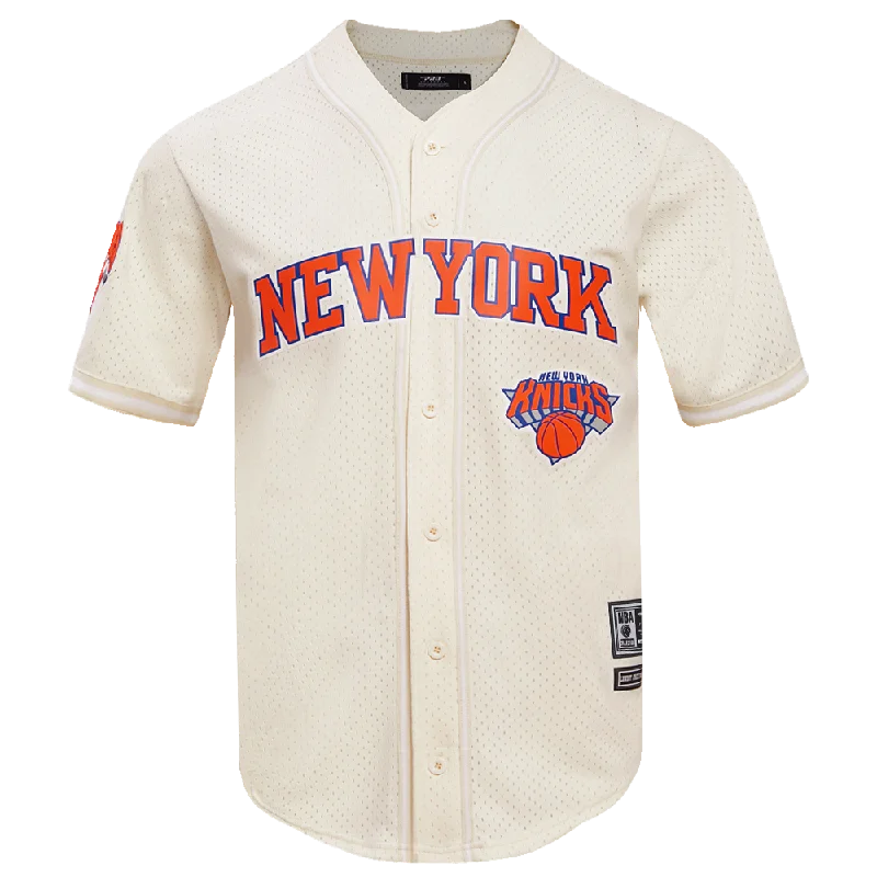 NEW YORK KNICKS MESH BUTTON DOWN SHIRT (EGGSHELL) Anti-Pilling Machine Wash Handmade