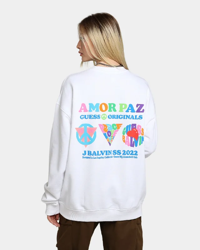 Guess Originals GUESS Originals X J Balvin Amor Sweat Shirt Pure White Zippered Front Buttoned Front Snap Front
