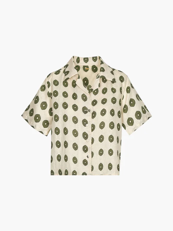 Tomaso Linen Shirt | Cream Mini Palms Green Lace Blend Ribbed Blend Corduroy Blend