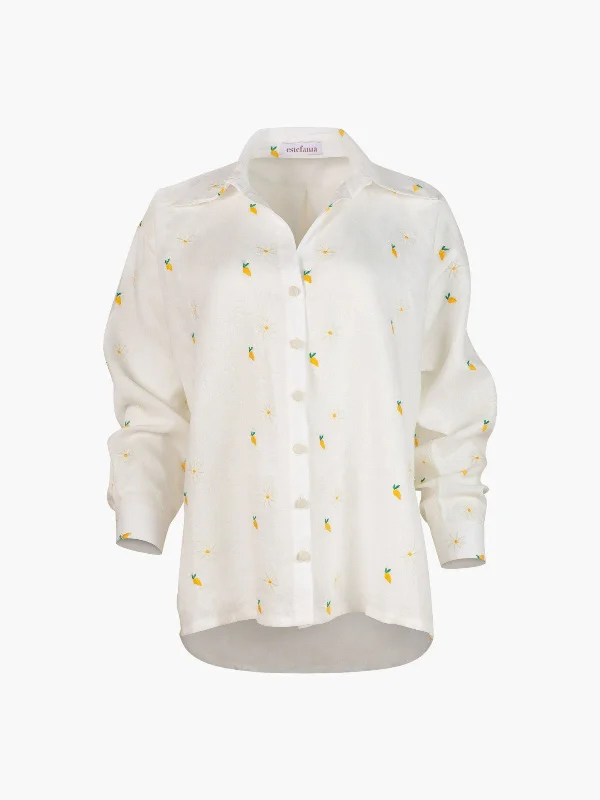 Button Down Shirt | Mango Camomile Ivory Mesh Fabric Canvas Fabric Denim Fabric