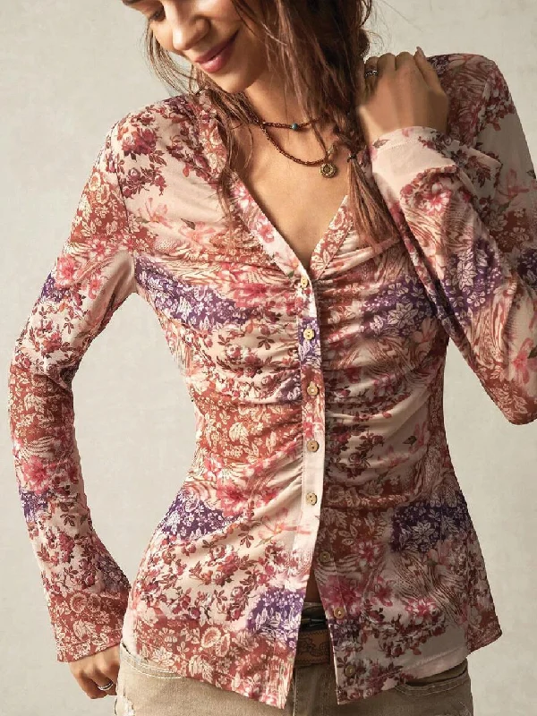 TANDUL  Women Comfort Fit Fit Floral Print Slim Collar Casual Shirt Cashmere Blend Cotton Blend Poly Blend
