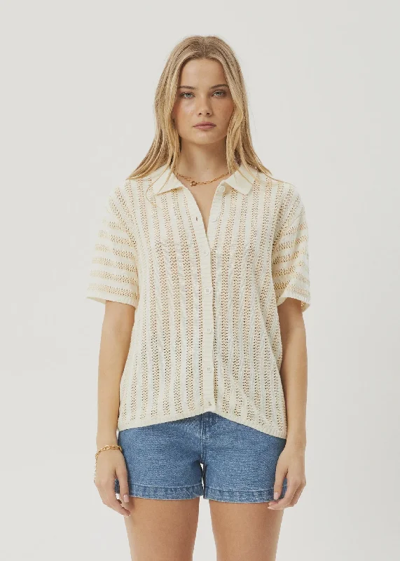 AFENDS Claudia Knit Shirt - White/Sand Print Jacquard Patchwork