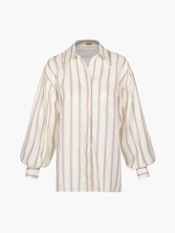 Barnes Linen Shirt | Lila Stripes Chenille Fabric Brocade Fabric Lace Fabric