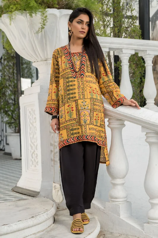 1PC Anarkali Digital Linen Shirt 47 Notch Collar Peter Pan Collar Cowl Neck