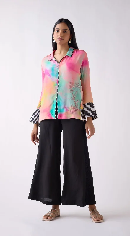Multi Crepe Abstract Print Shirt Sequined Glittery Shiny