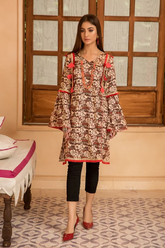 1PC Anarkali Digital Linen Shirt 36 Graphic T-Shirt Round Neck Polyester
