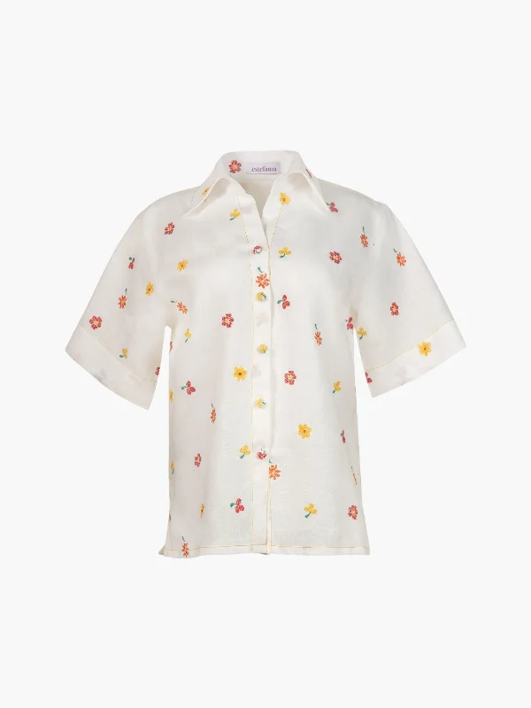 Holiday Button Shirt | Cherry Tomato Jersey Fabric Tulle Fabric Batik Fabric