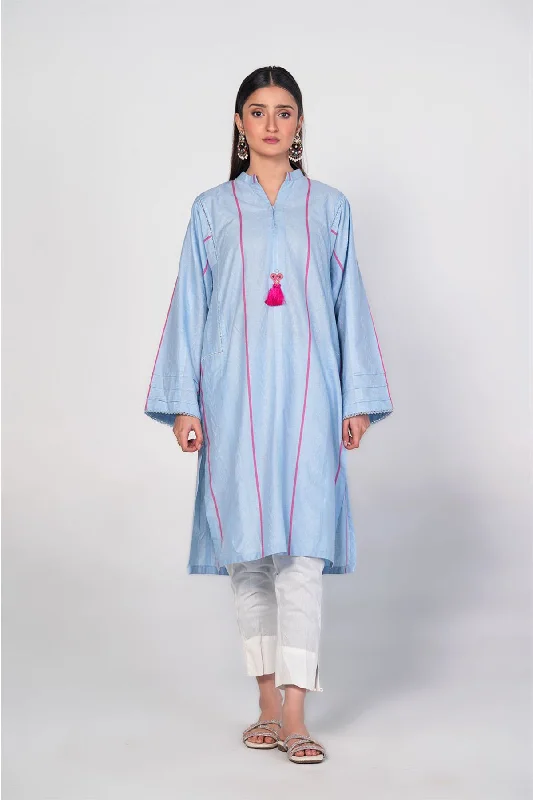 Solid Sky Blue Shirt - LDS 862 Notch Collar Peter Pan Collar Cowl Neck