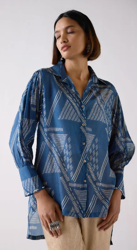 Blue Muslin Abstract Print Shirt Lace Blend Ribbed Blend Corduroy Blend