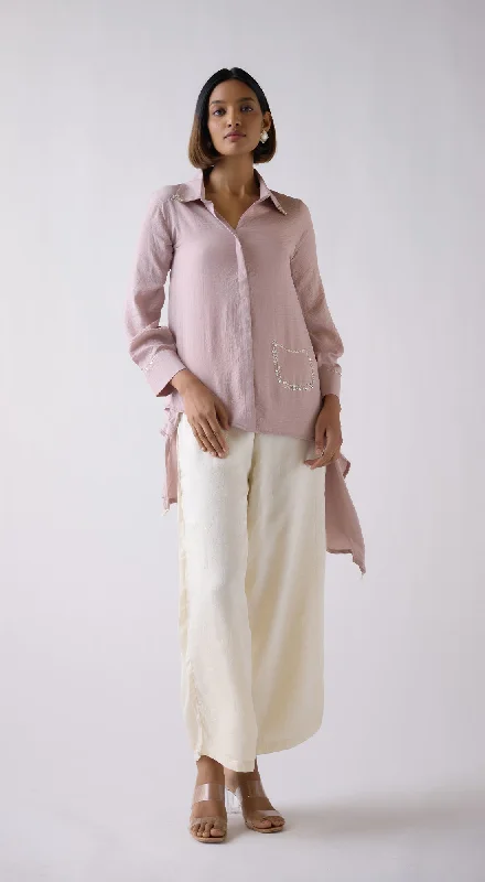 Chalk Crepe Satin Long Shirt Anti-Shrink Durable Soft