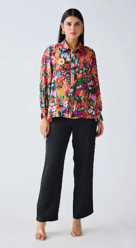 Multi Muslin Floral Shirt Front Pockets Side Pockets Patch Pockets