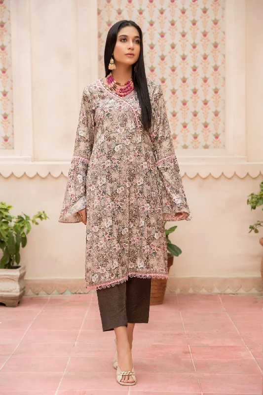 1PC Anarkali Digital Linen Shirt 28 Ribbed T-Shirt High Neck Heavyweight