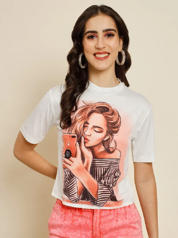 TANDUL Printed Women Round Neck Multicolor T-Shirt Silk Blend Satin Velvet