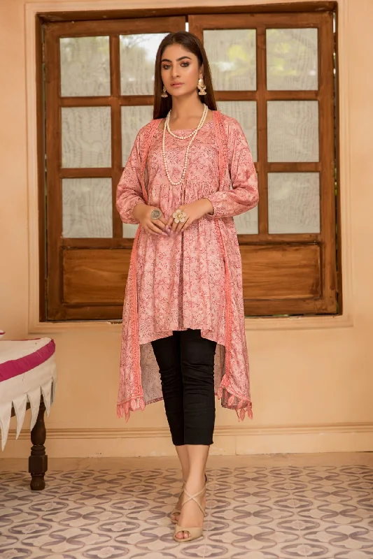 1PC Anarkali Digital Linen Shirt 23 Collared T-Shirt Boat Neck A-Line