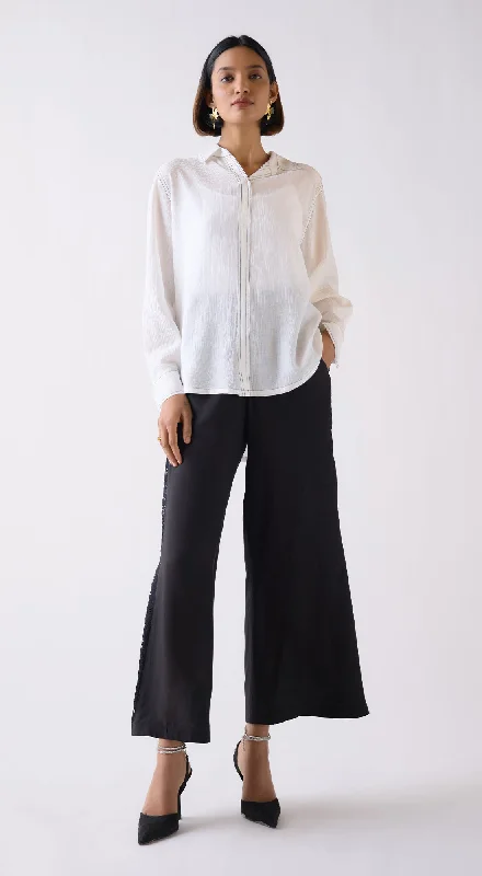 Ivory Textured Chiffon Shirt Oversized T-Shirt Spandex breathable