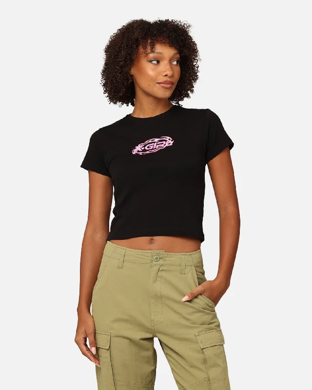 X-Girl Women's Tribal Oval Rib T-Shirt Black Elasticated Padded Insulated
