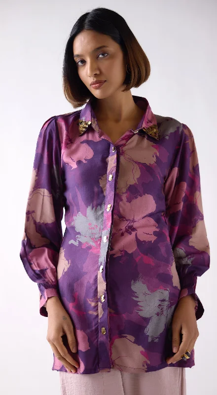 Purple Muslin Floral Shirt Fleece Fabric Down Fabric Feather Fabric