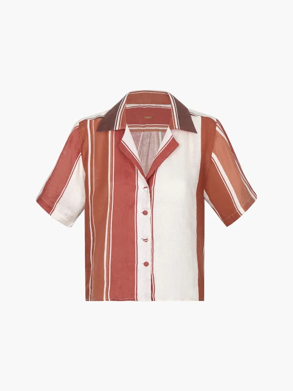 Tomaso Linen Shirt | Terra Stripes Mesh Blend Leather Blend Suede Blend
