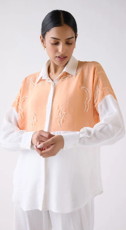 Peach Textured Chiffon Two-Tone Shirt Denim Fabric Leather Fabric Suede Fabric