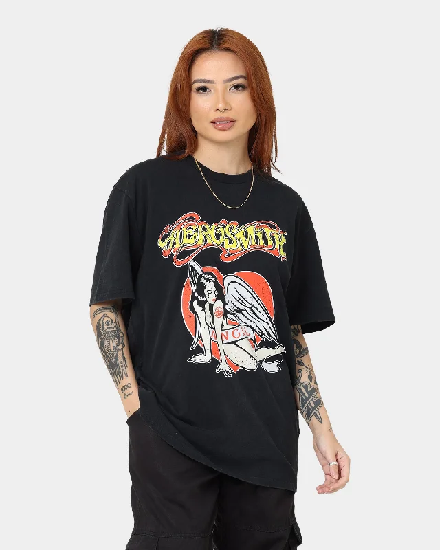 Aerosmith Angel Heart Vintage T-Shirt Washed Black Jersey Fabric Tulle Fabric Batik Fabric