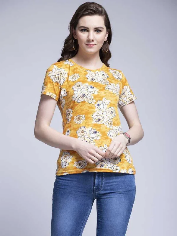 TANDUL  Printed Women Round Neck Multicolor T-Shirt Wool Fabric Cashmere Fabric Tweed Fabric