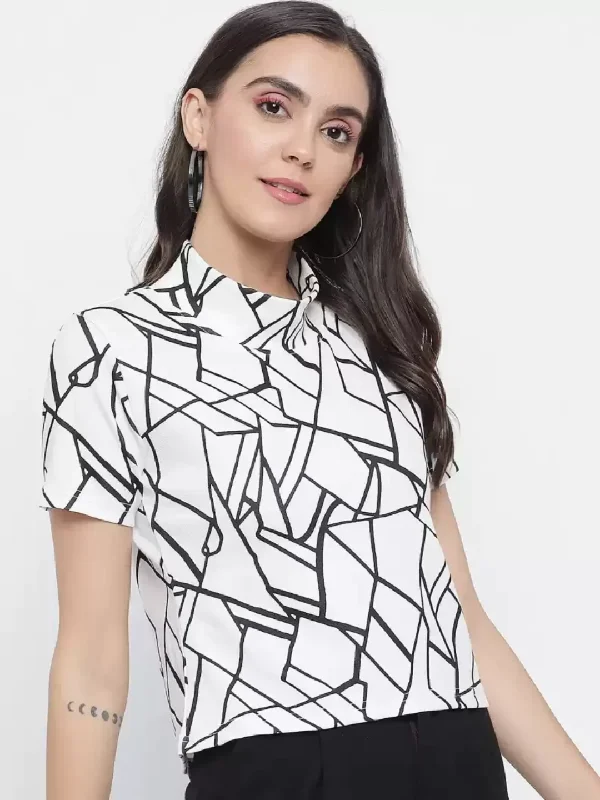 TANDUL  Geometric Print Women Round Neck Multicolor T-Shirt Modern Contemporary Chic
