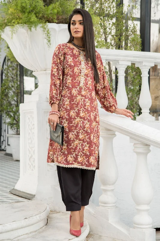 1PC Anarkali Digital Linen Shirt 45 Welt Pockets Slit Pockets Flap Pockets