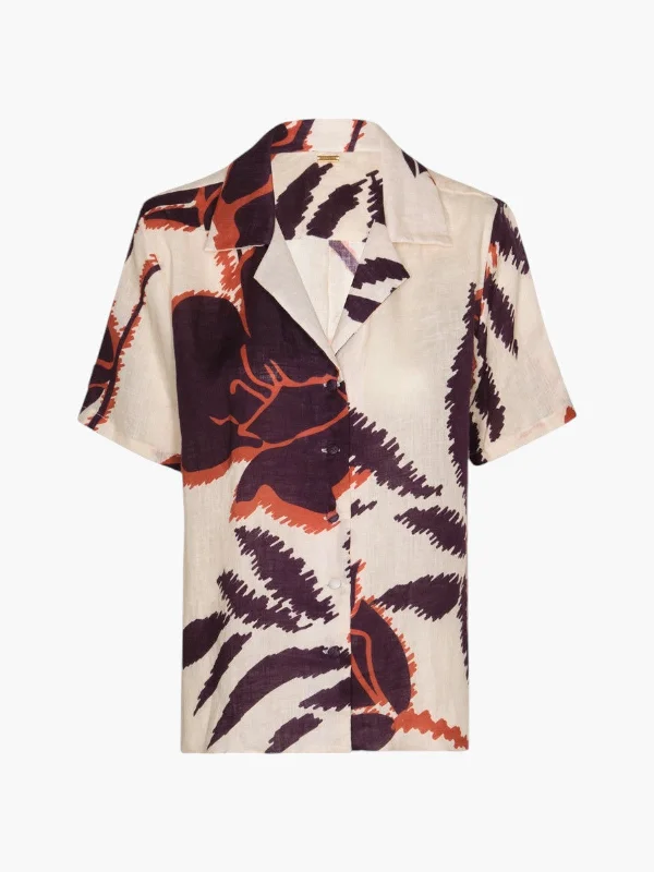 Tomaso Linen Shirt | Ecru/Purple Gladiolos Anti-Shrink Durable Soft