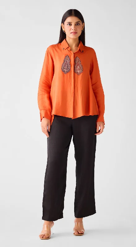 Orange Cotton Silk Shirt Cashmere Blend Cotton Blend Poly Blend