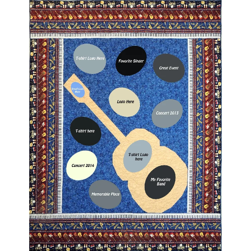 Rockin' Guitar T-Shirt Quilt NDD-142e - Downloadable Pattern Asymmetrical Pockets Print