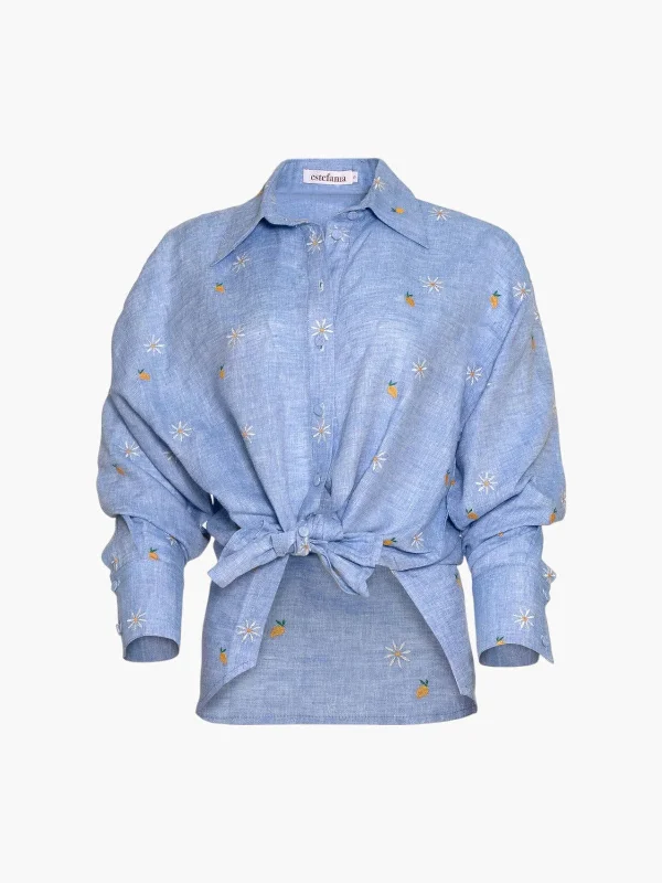 Button Down Shirt | Mango Camomile Blue Satin Blend Silk Blend Wool Blend