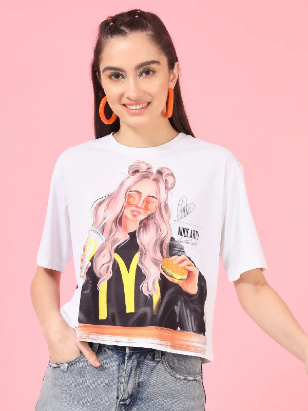 TANDUL Printed Women Round Neck Multicolor T-Shirt Graphic Embroidered Appliqued