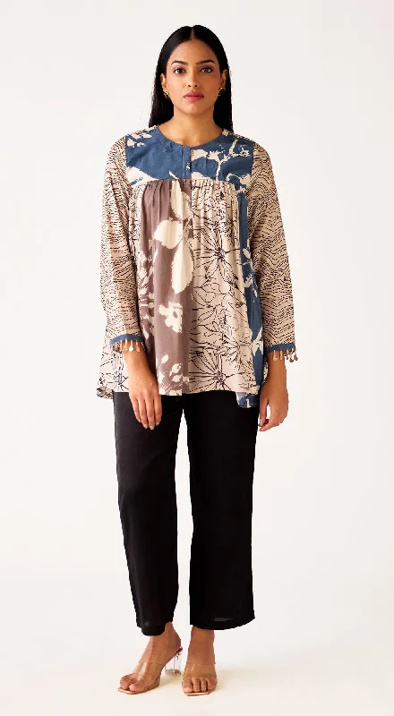Brown Crepe Floral Shirt Solid Color Striped Floral