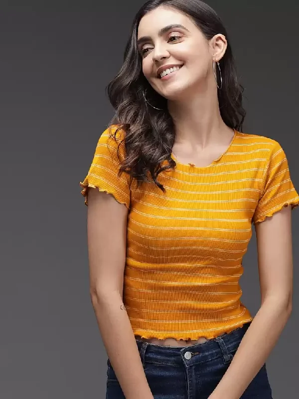 TANDUL  Striped Women Round Neck Multicolor T-Shirt Hooded Caped Shawl Collar