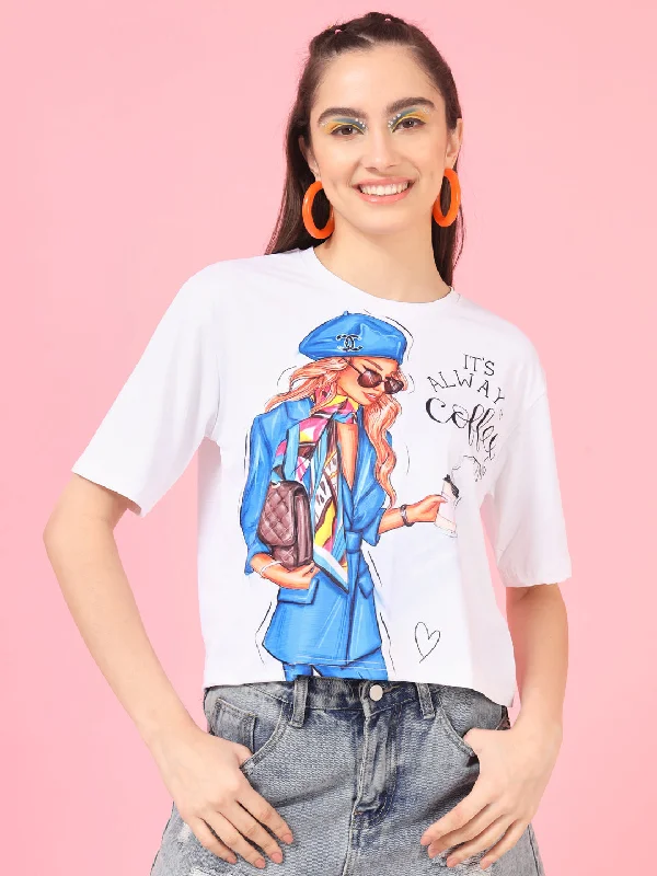 TANDUL Printed Women Round Neck Multicolor T-Shirt Cozy Warm Stylish