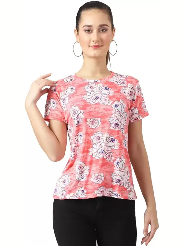 TANDUL  Printed Women Round Neck Multicolor T-Shirt Fleece Nylon Spandex