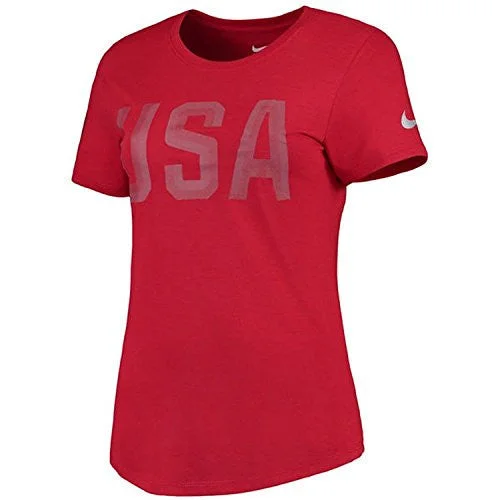 Nike Womens Red Team USA Stealth T-Shirt (Medium, red) Welt Pockets Slit Pockets