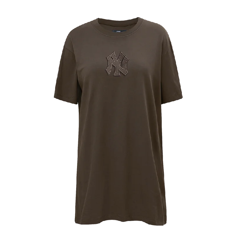 MLB NEW YORK YANKEES NEUTRAL WOMEN'S T-SHIRT DRESS (DARK TAUPE) Welt Pockets Slit Pockets