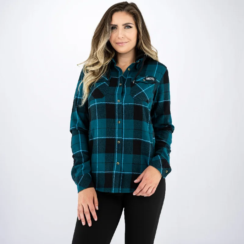 Women's Timber Hooded Flannel Shirt Ribbed Striped Patterned