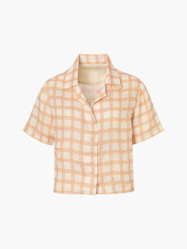 Tomaso Linen Shirt | Cream and Butter Scotch V-Neck T-Shirt Long Sleeve Cotton