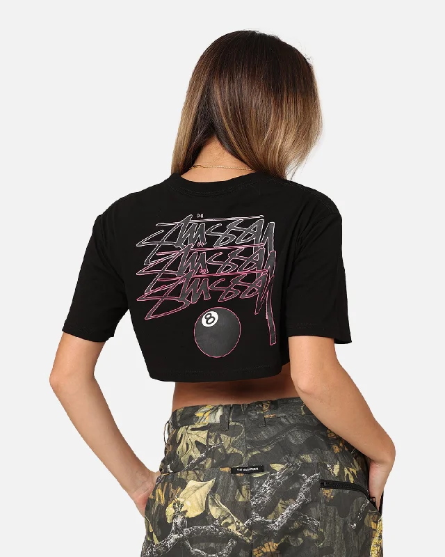 Stussy Women's 8 Ball Cropped T-Shirt Black Collared T-Shirt Boat Neck A-Line