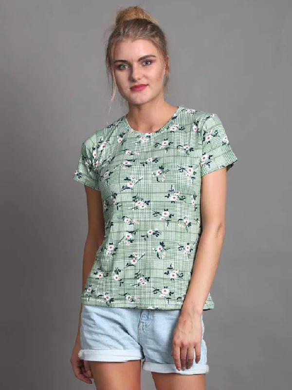 TANDUL  Printed Women Round Neck Multicolor T-Shirt Welt Pockets Slit Pockets Flap Pockets