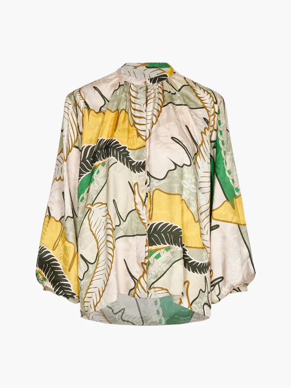 Don Simon Jacquard Shirt | Green Notch Collar Peter Pan Collar Cowl Neck